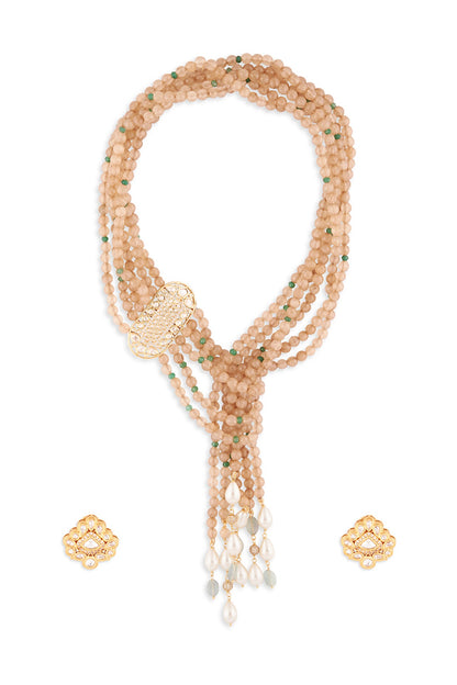 Gold Finish Brown Agate Beaded Necklace