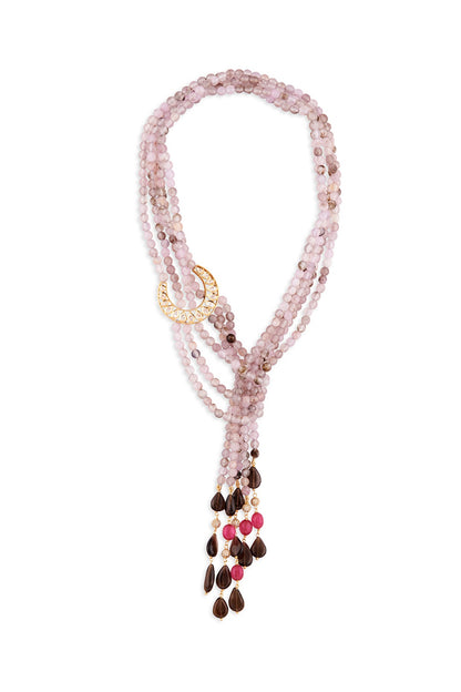 Gold Finish Grey Agate Beaded Necklace