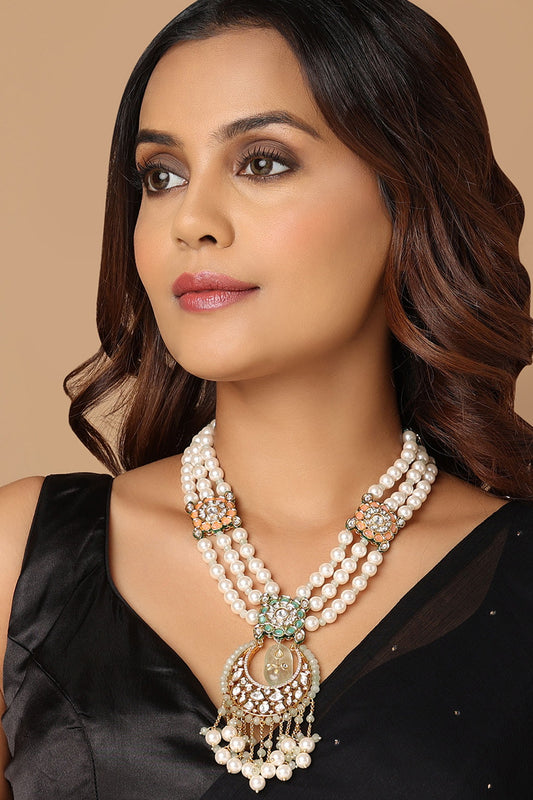 Gold Finish Navratna Stone Necklace