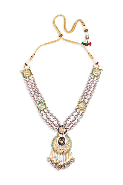 Gold Finish Agate Beads & Navratna Stone Necklace