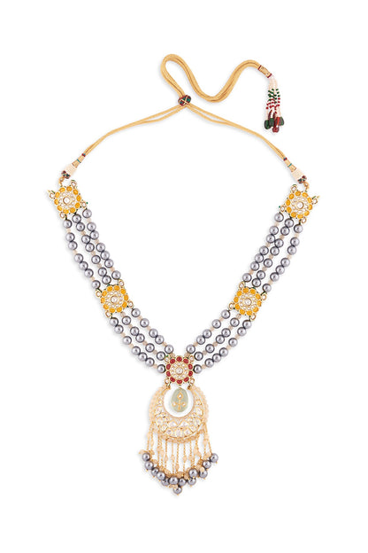 Gold Finish Hydro Polki & Navratna Stone Necklace