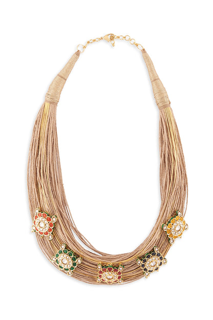 Gold Finish Hydro Polki & Navratna Stone Necklace