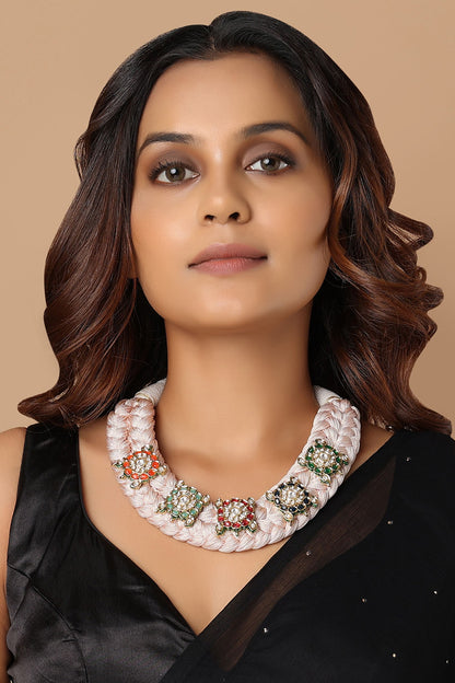 Gold Finish Navratna Stone Necklace