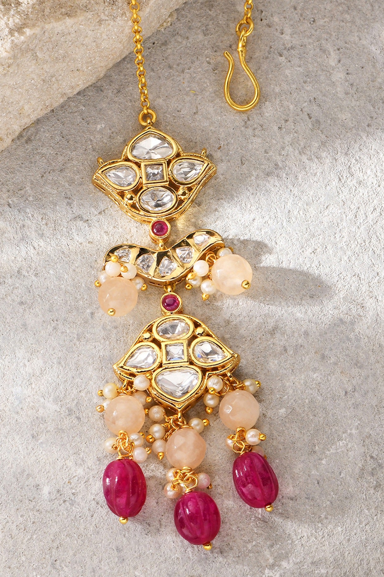 Gold Plated Kundan Polki & Agate Maangtikka