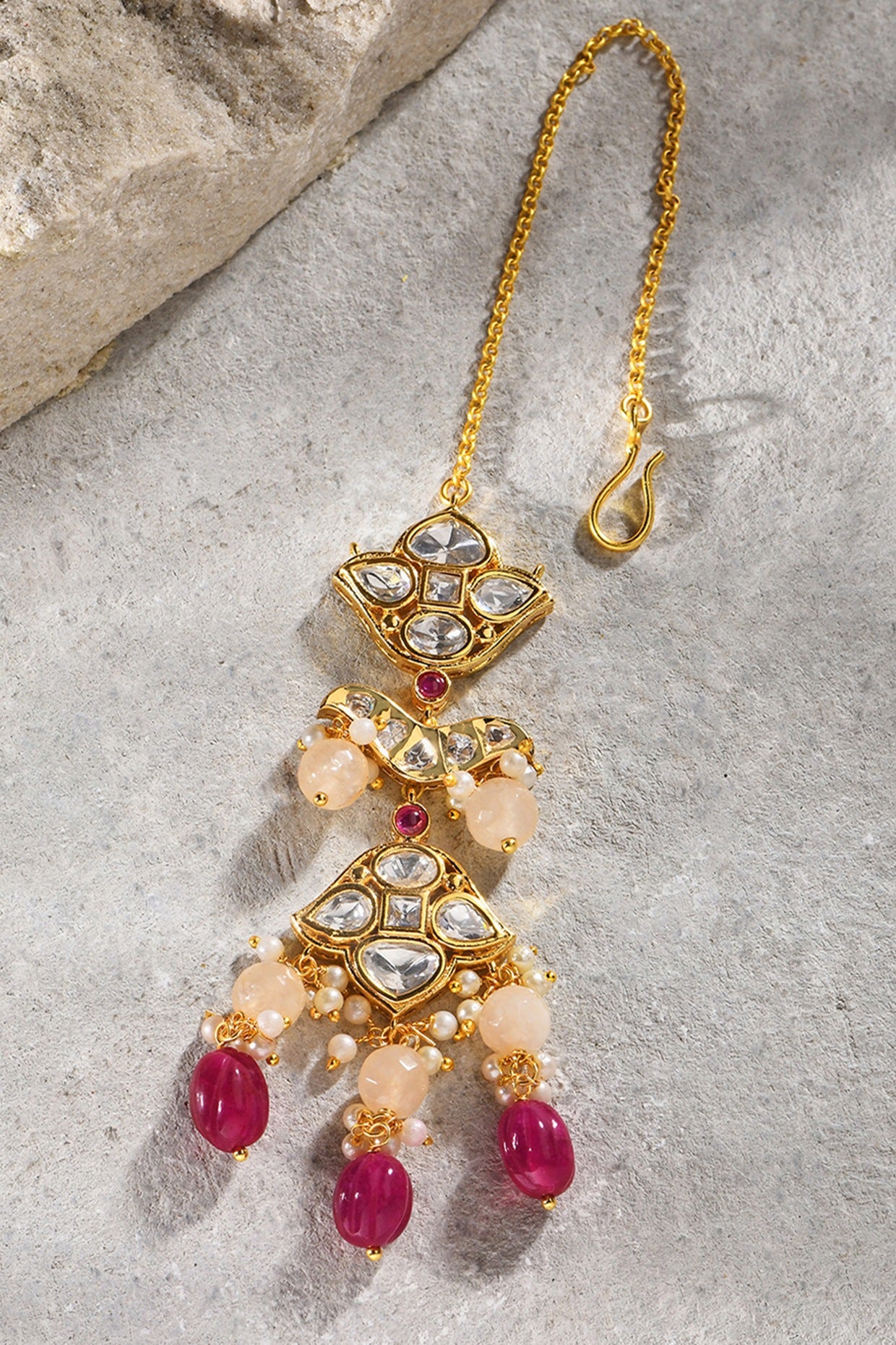 Gold Plated Kundan Polki & Agate Maangtikka