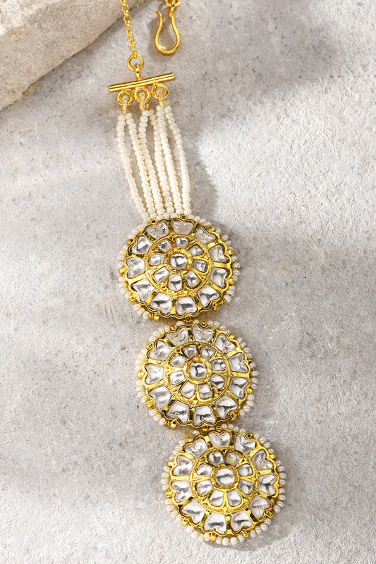 Gold Plated Kundan Polki & Pearl Maangtikka