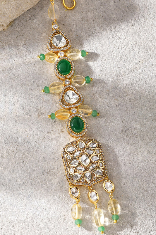 Gold Plated Kundan Polki & Agate Maangtikka