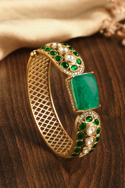 Gold Finish Emerald Stone Kada