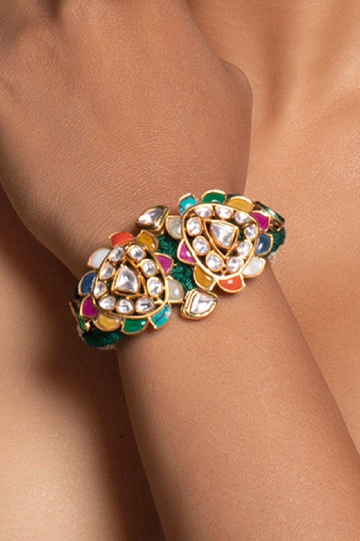 Gold Finish Bracelet With Multi-Colored Stones