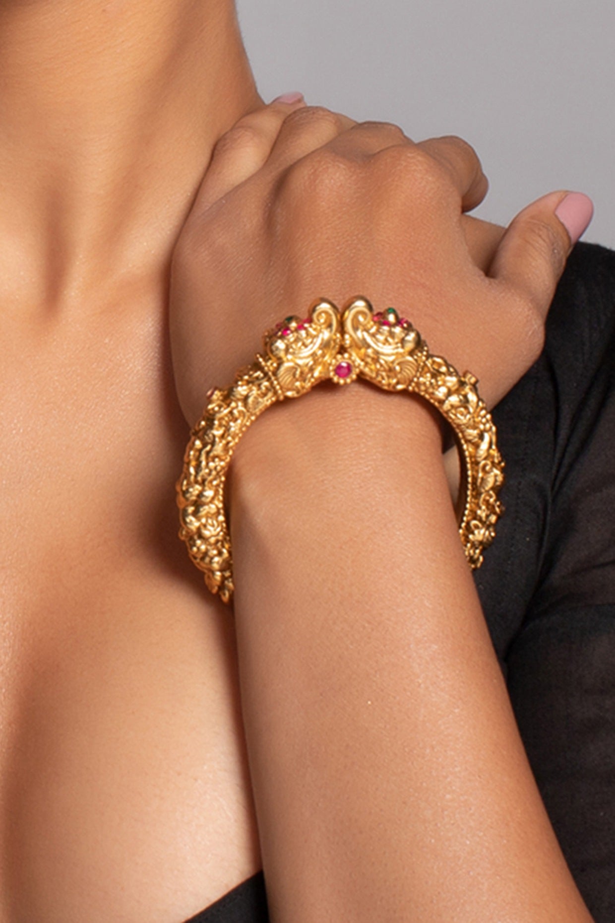 Gold Finish Red Stone Bangle