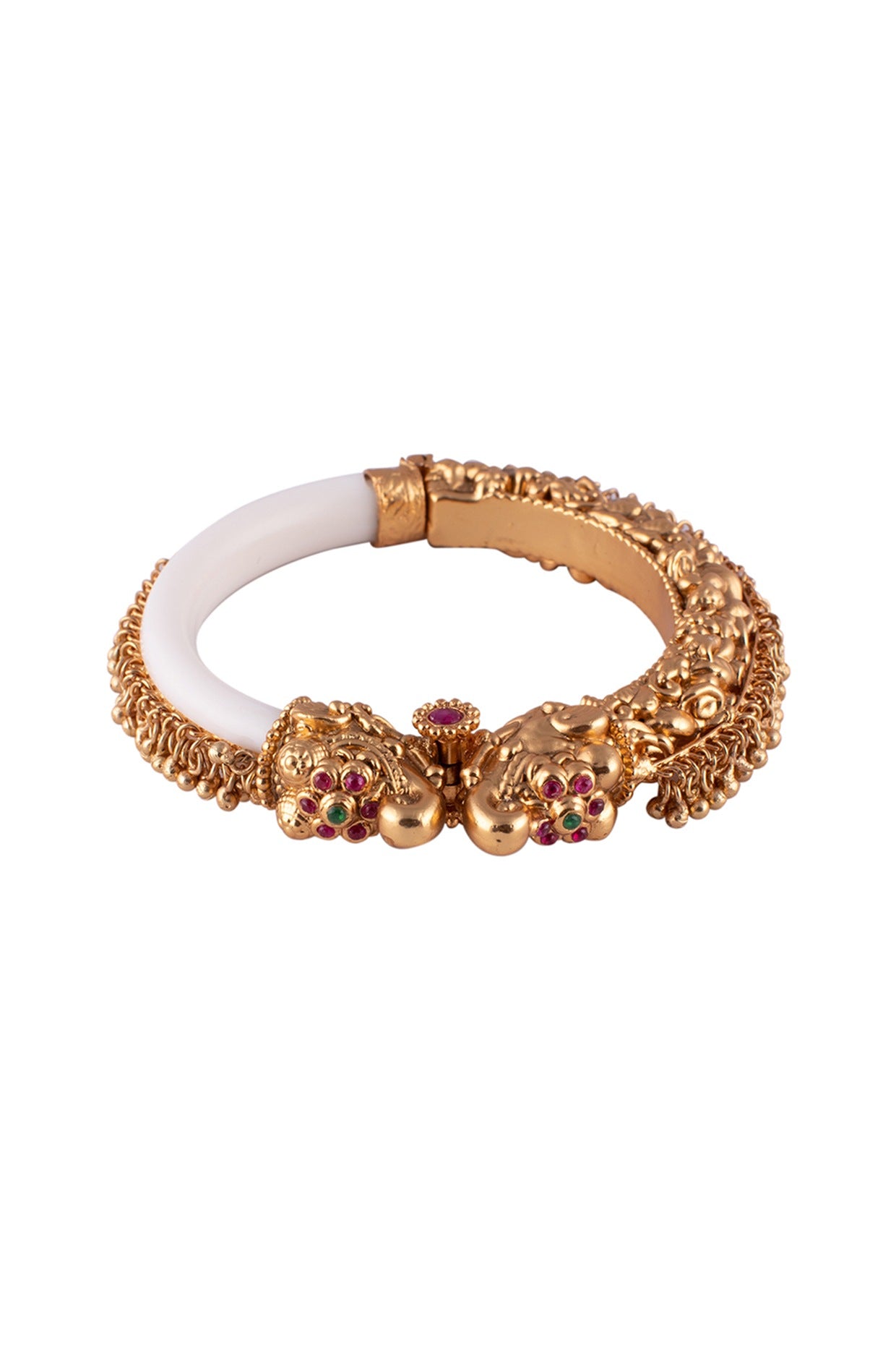 Gold Finish Bangle With A Red Stone