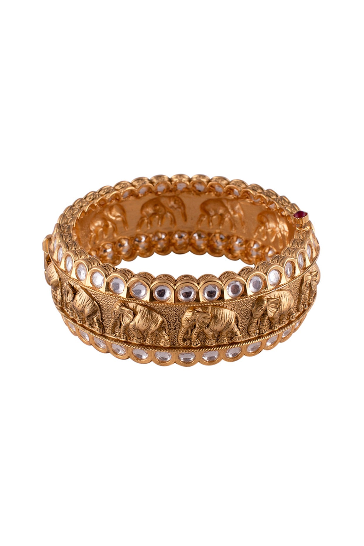 Gold Finish Bangle With Semi Precious Stones