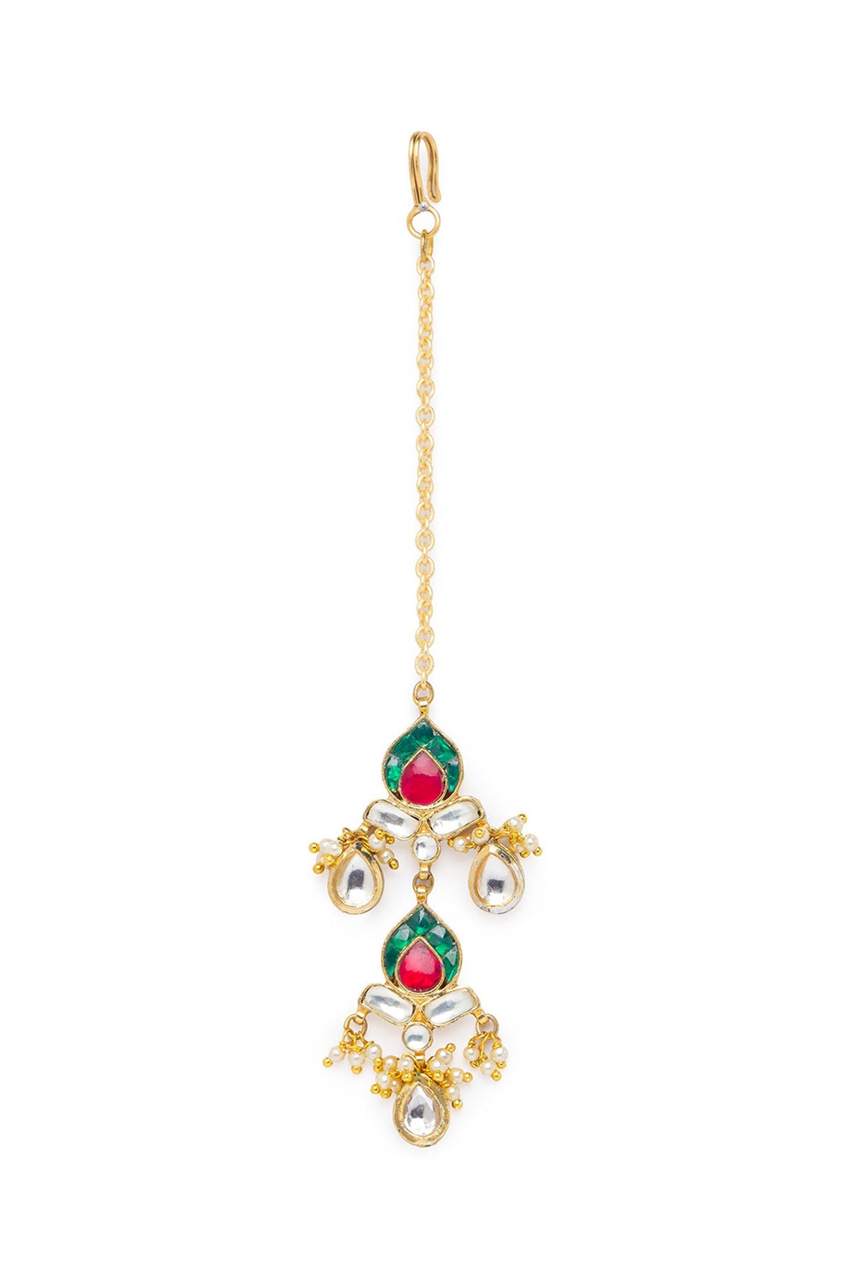 Gold Finish Meenakari Pearl Maang Tikka