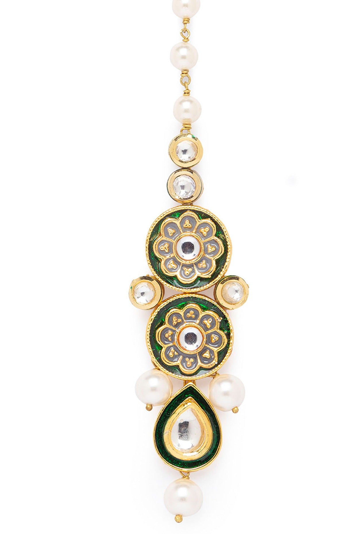 Gold Finish Shell Pearl & Kundan Maang Tikka