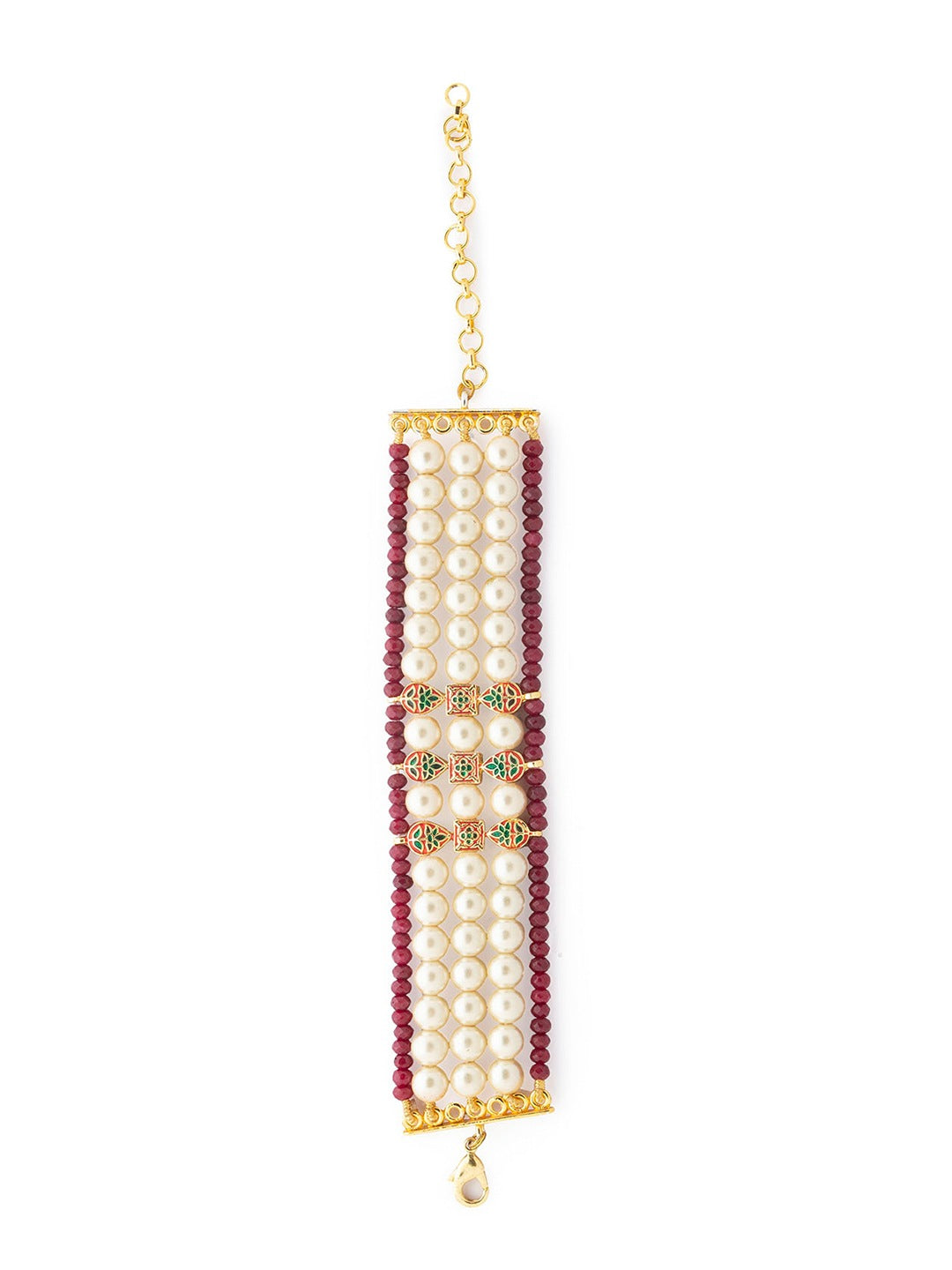 Gold Finish Red Agate Beaded Bracelet