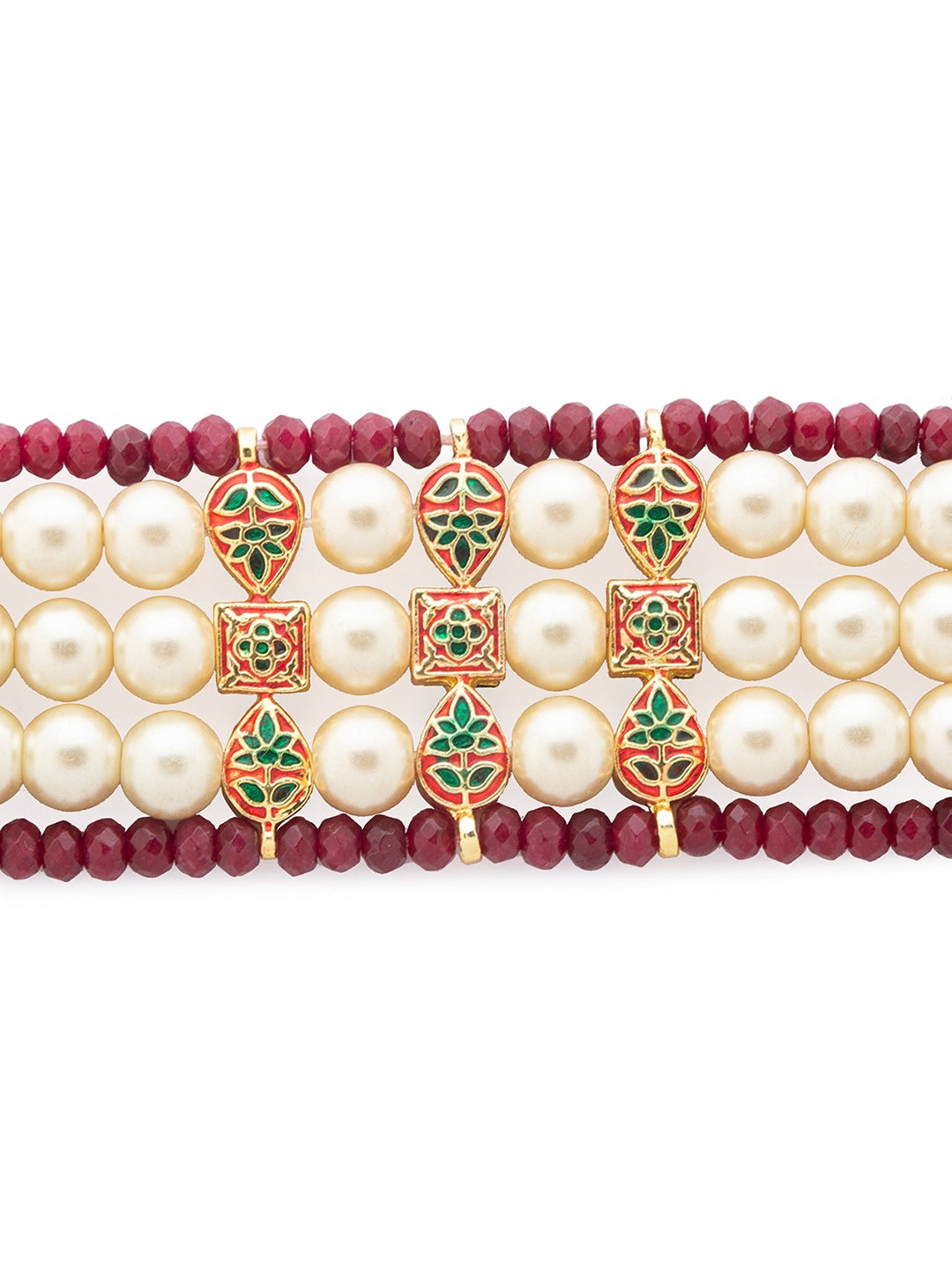 Gold Finish Red Agate Beaded Bracelet