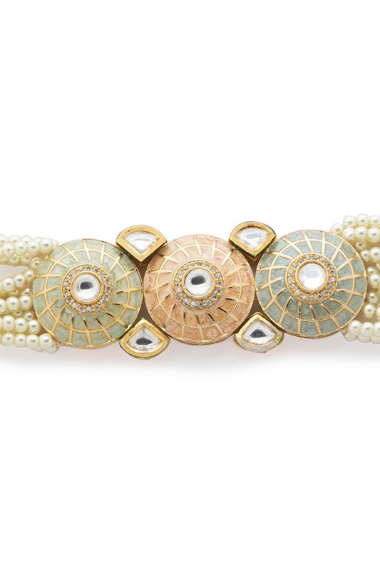 Gold Finish Hydro Kundan & Polki Bracelet