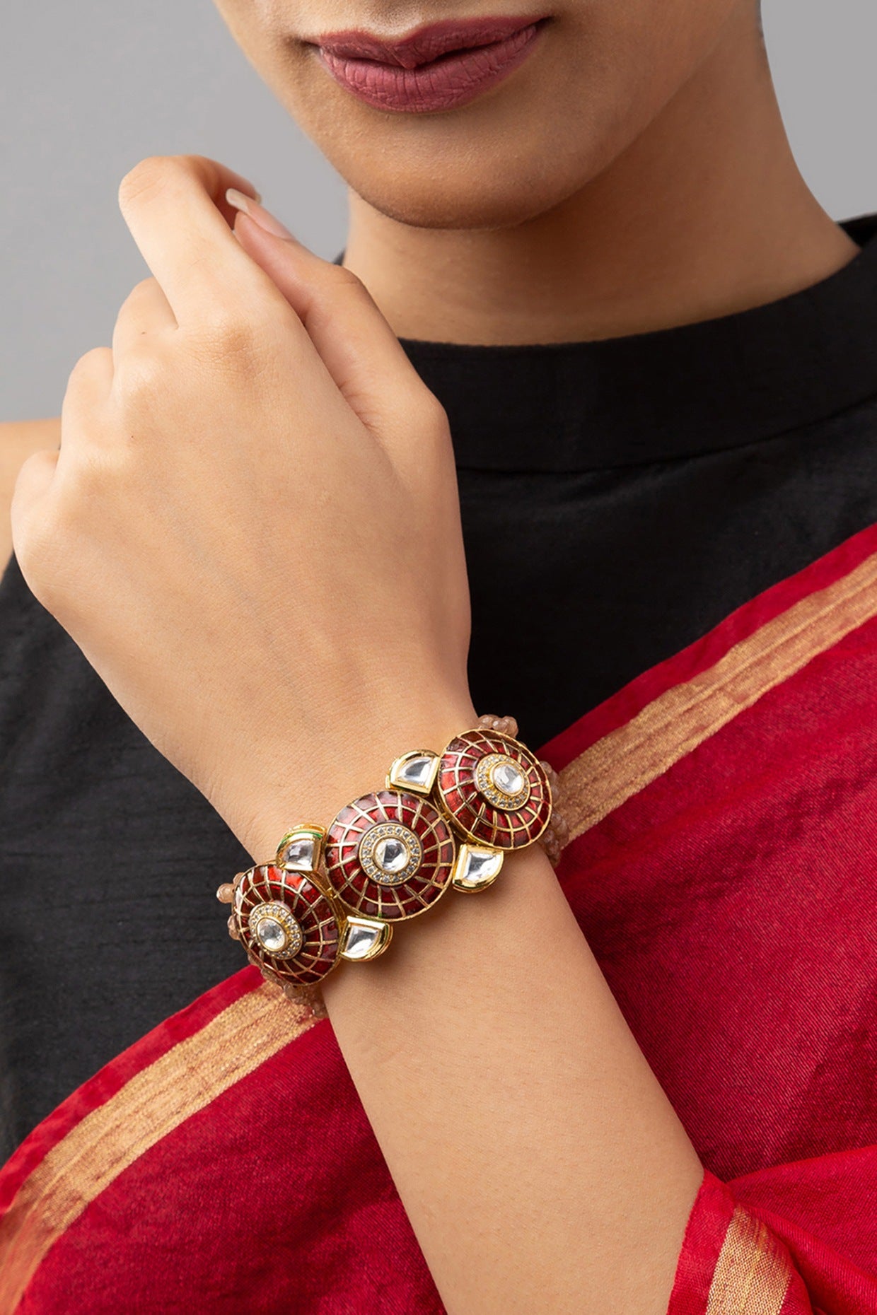 Gold Finish Meenakari Kundan Bracelet