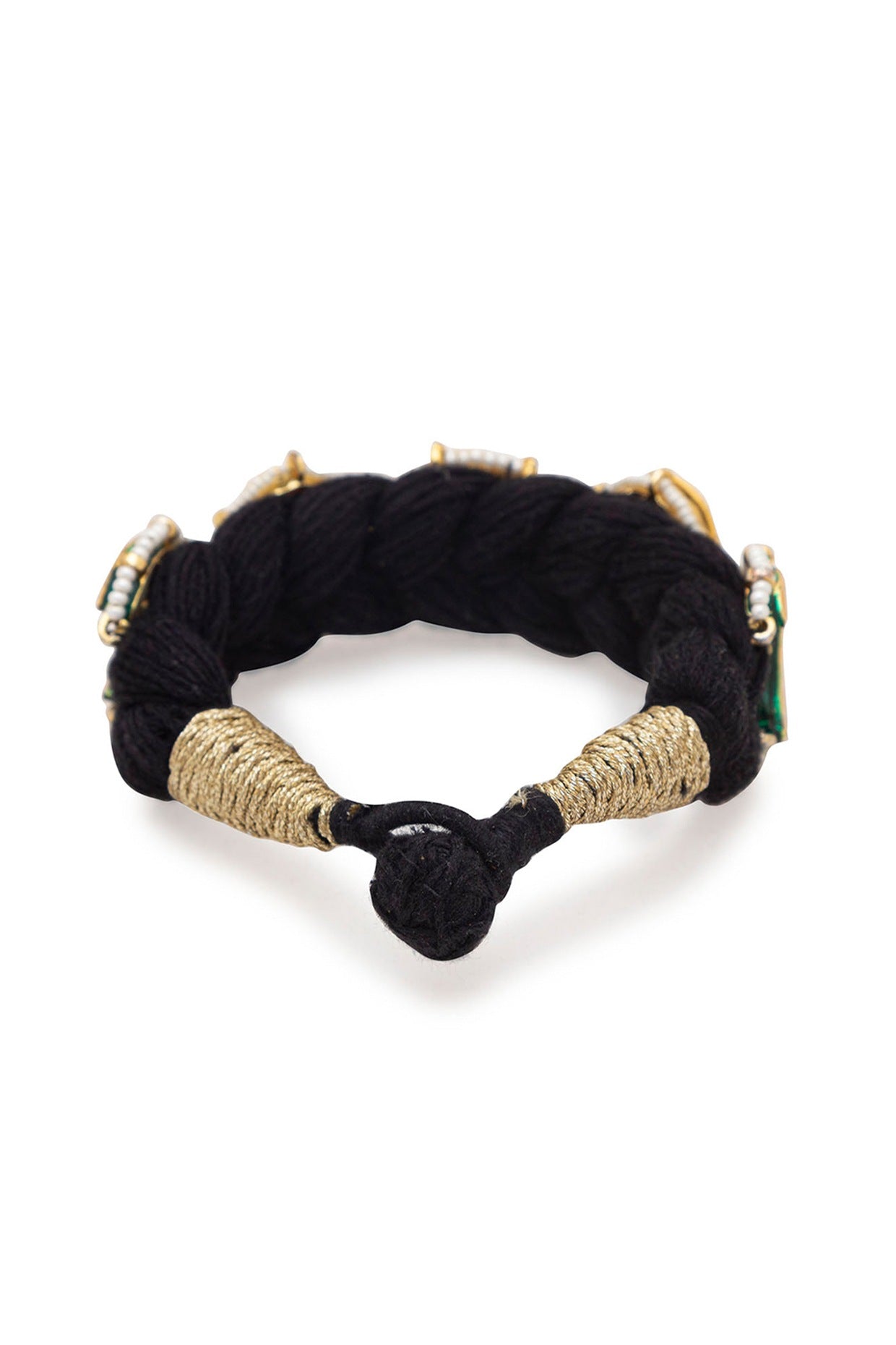 Gold Finish Black Silk Thread Bracelet