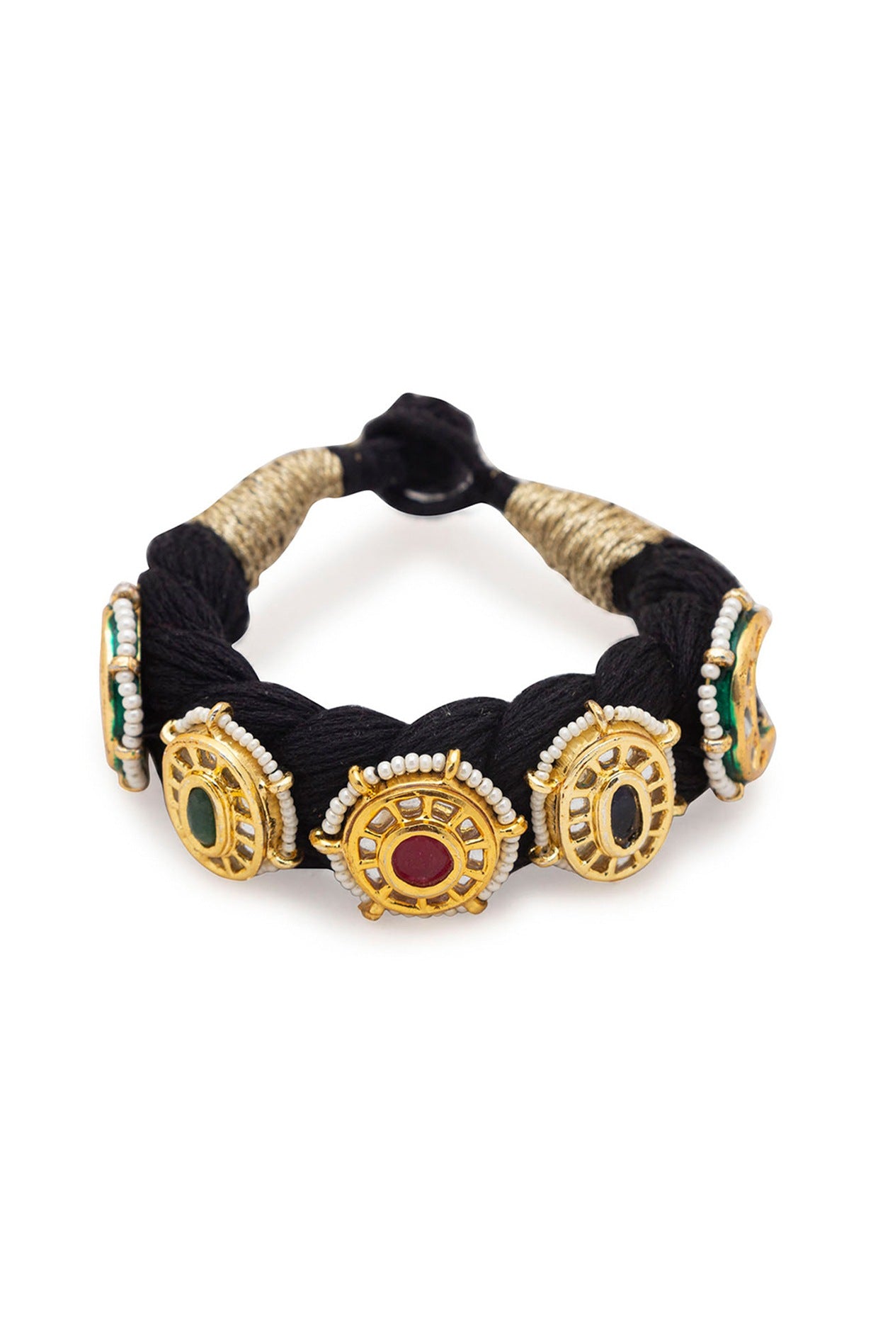 Gold Finish Black Silk Thread Bracelet