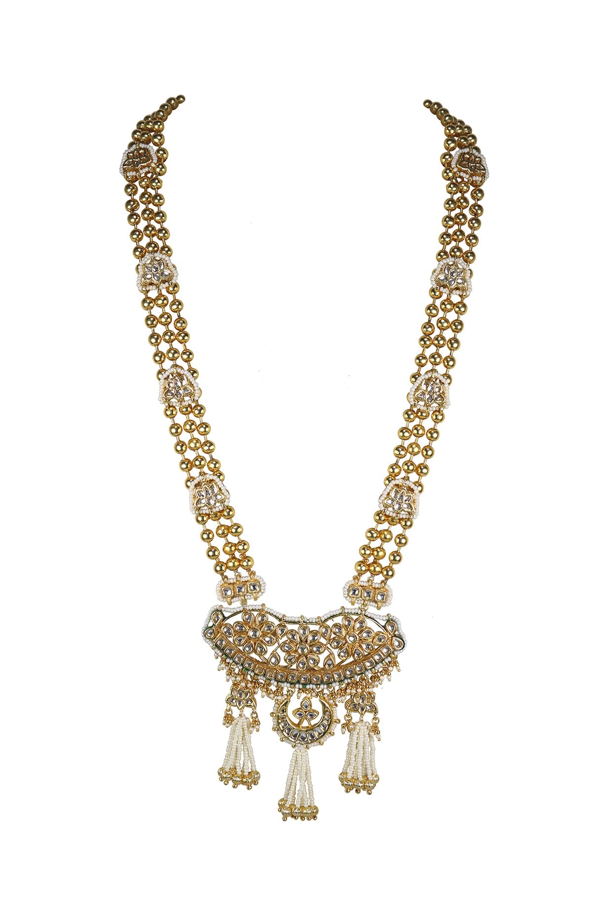 Gold Finish Kundan Polki & Jadtar Long Necklace