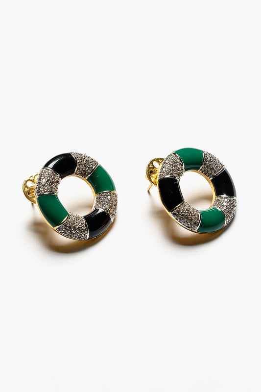 Gold Plated Enamel Stud Earrings In Sterling Silver