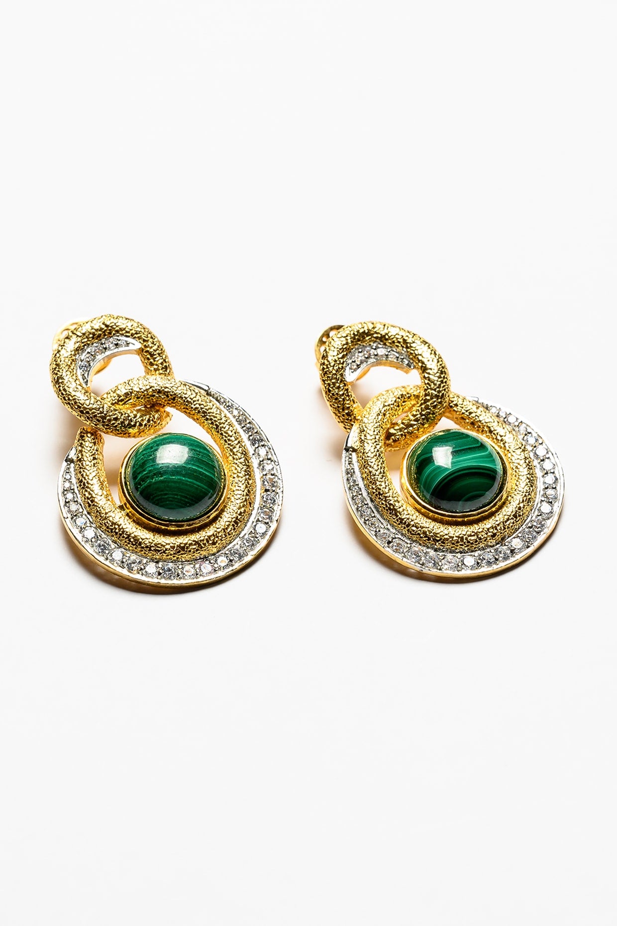 Gold Plated Malachite Stud Earrings In Sterling Silver