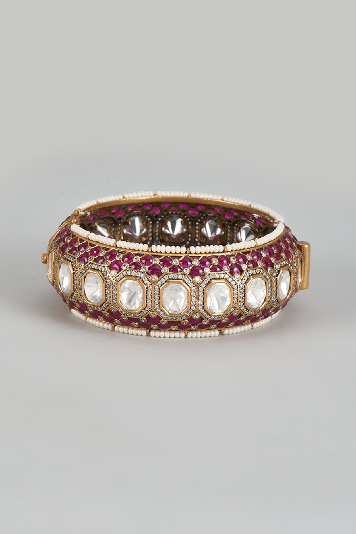 Antique Gold Finish Moissanite & Ruby Stone Bangle