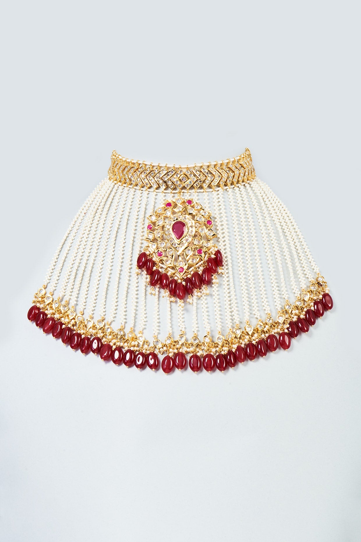 Gold Plated Red Onyx & Kundan Polki choker Necklace