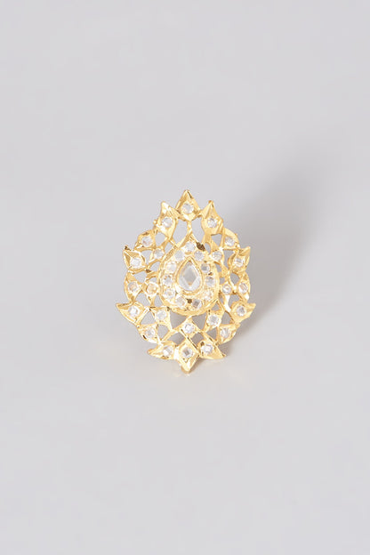 Gold Plated Onyx Beaded Adjustable Ring
