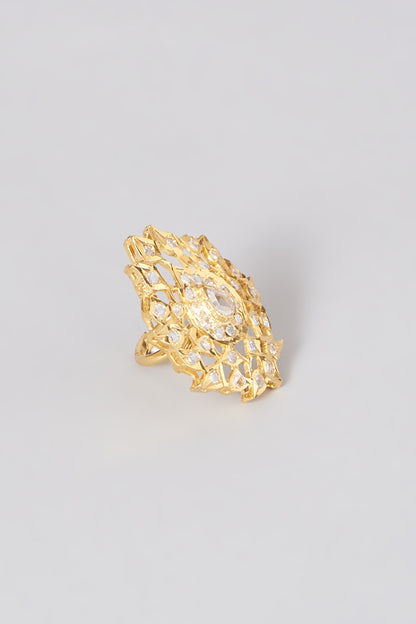 Gold Plated Onyx Beaded Adjustable Ring