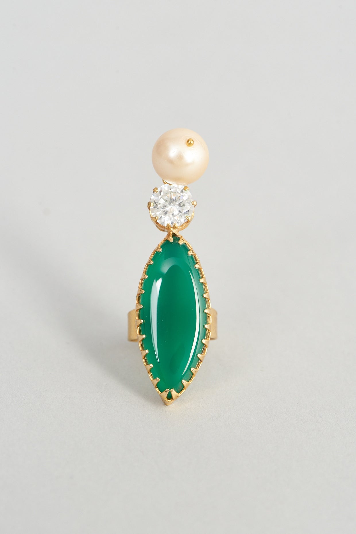 Gold Plated Pearl & Agate Ring