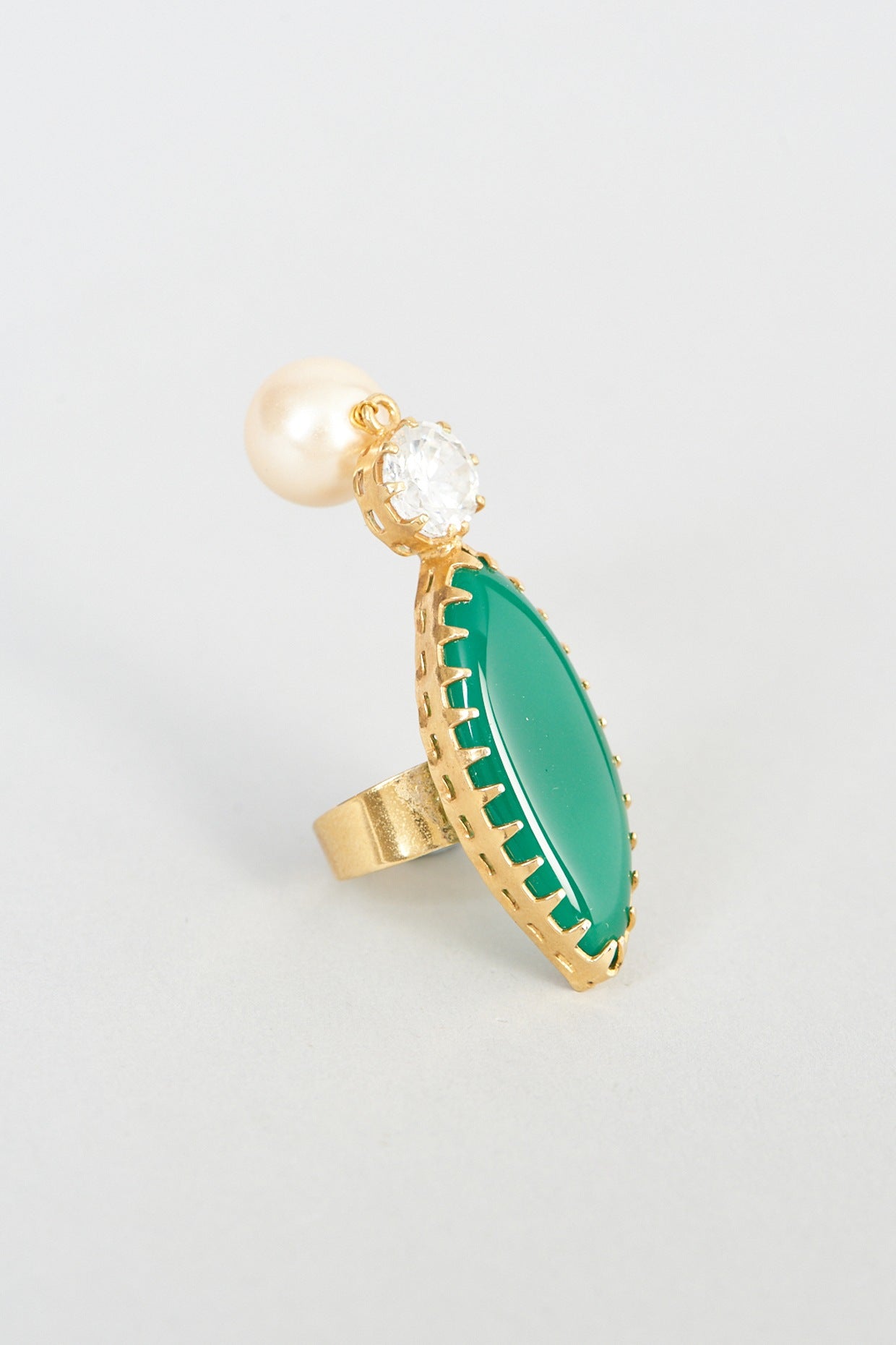 Gold Plated Pearl & Agate Ring