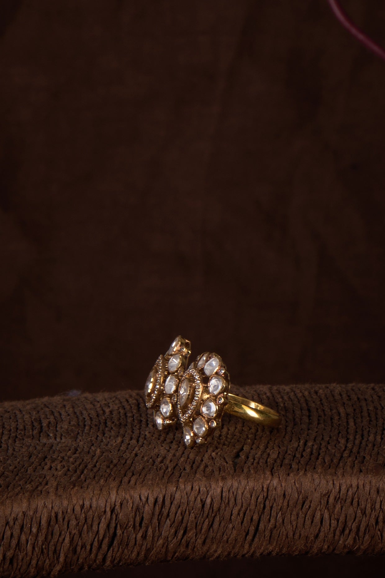 Gold Plated Moissanite Polki Ring In Sterling Silver