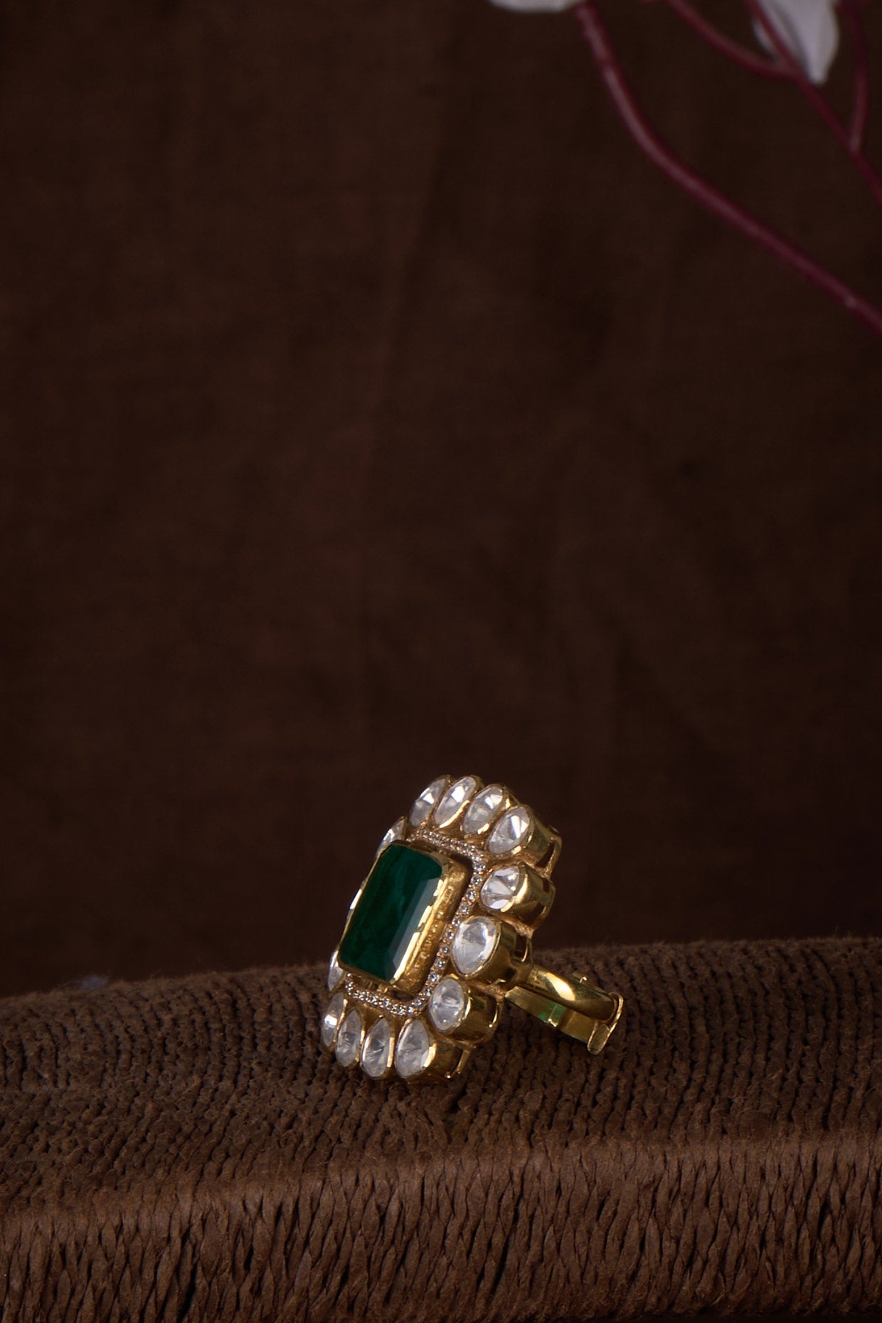 Gold Plated Moissanite & Green Doublet Stone Ring In Sterling Silver