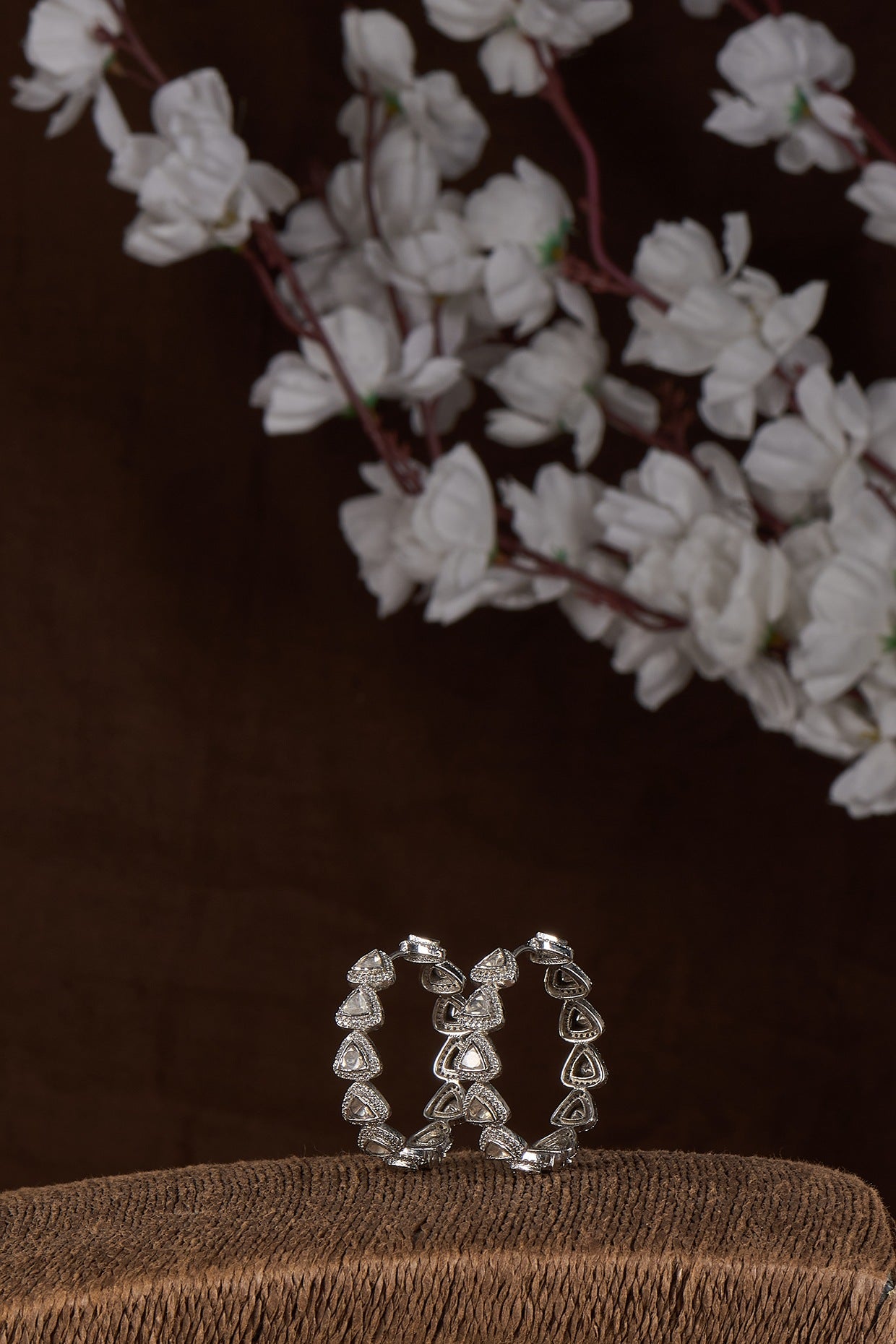 White Finish Moissanite Hoop Earrings In Sterling Silver