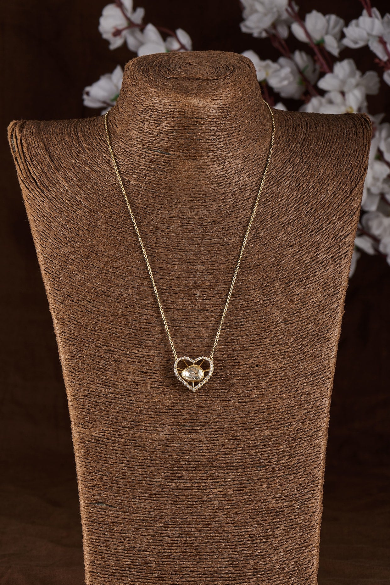 Gold Plated Moissanite Heart-Shaped Necklace In Sterling Silver