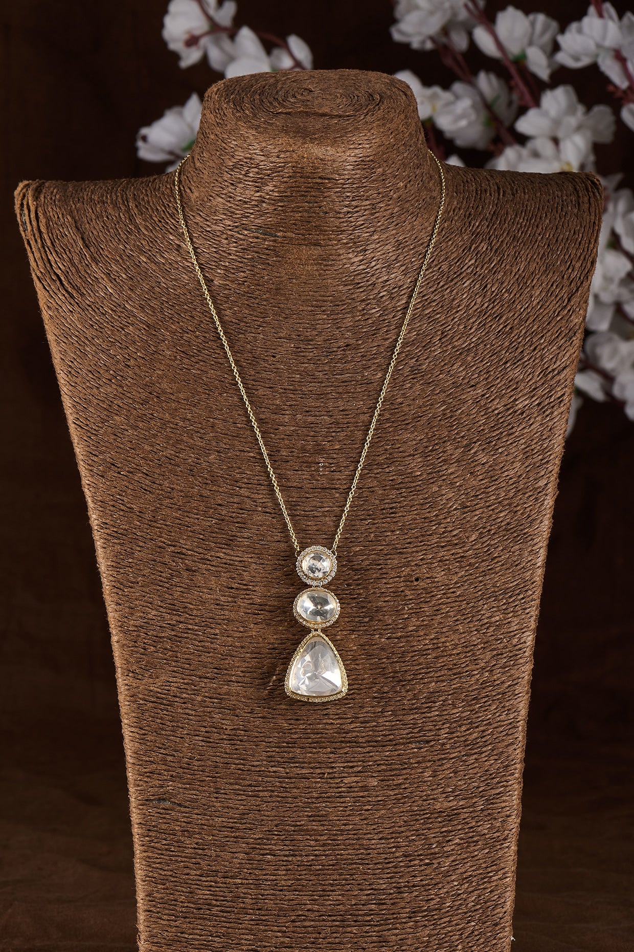 Gold Plated Moissanite Necklace In Sterling Silver