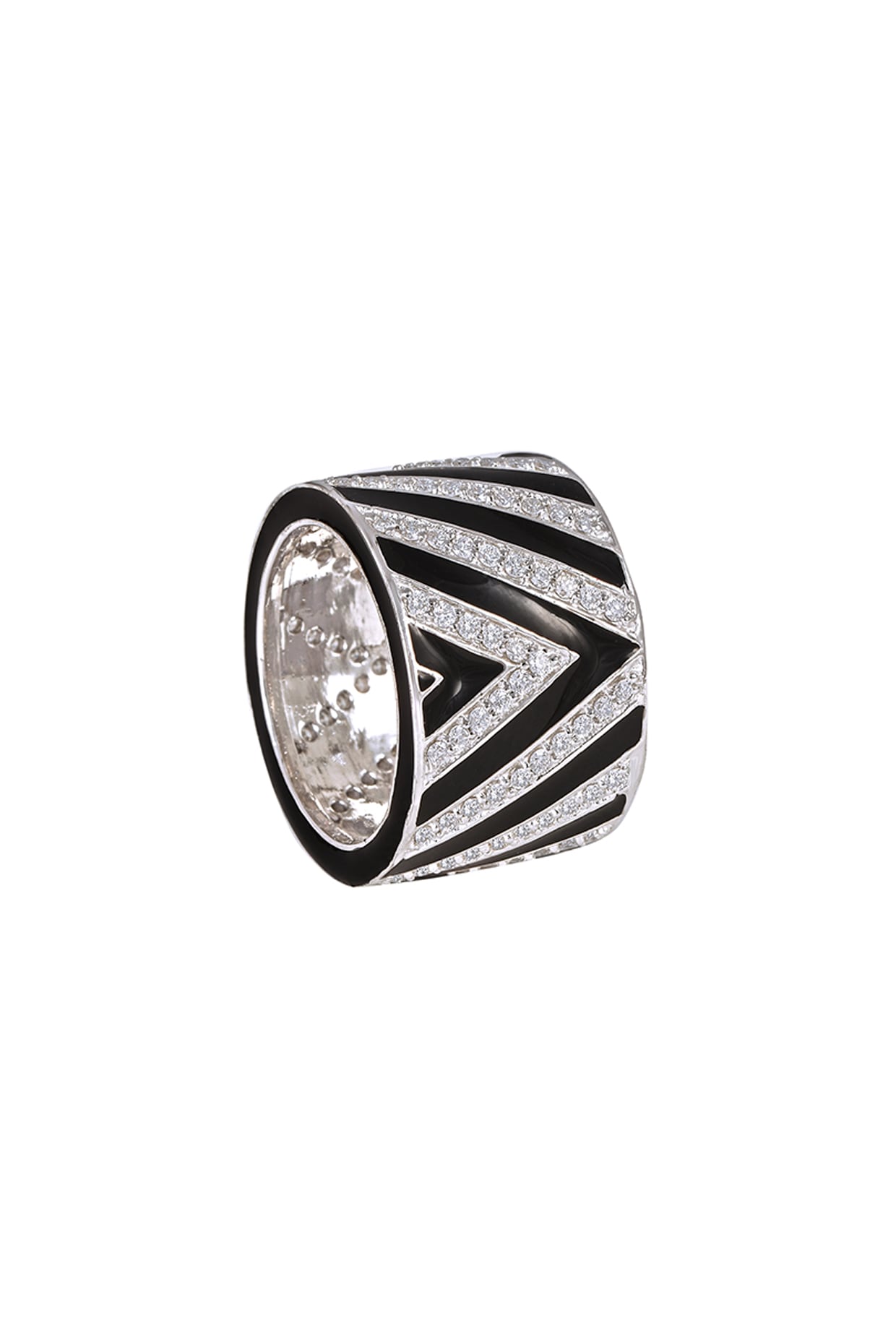 18 Kt White Gold Diamond Enameled Ring