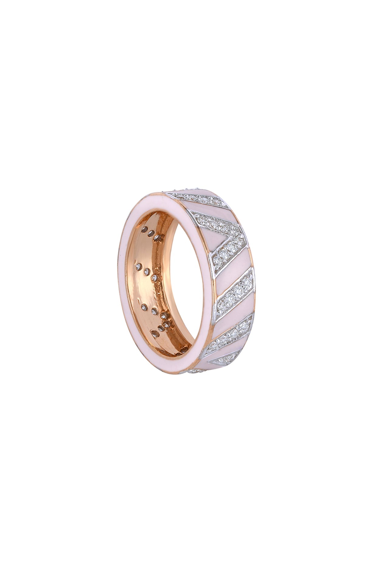 18 Kt Yellow Gold & Pink Enameled Diamond Ring