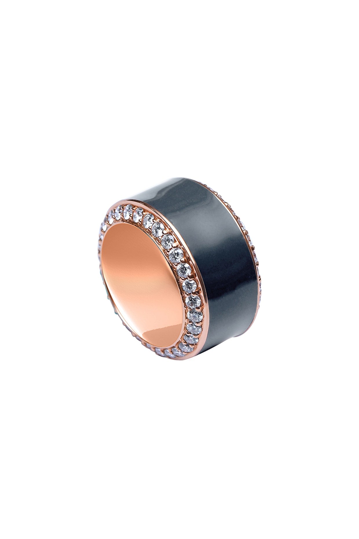 18 Kt Rose Gold & Grey Enameled Diamond Ring