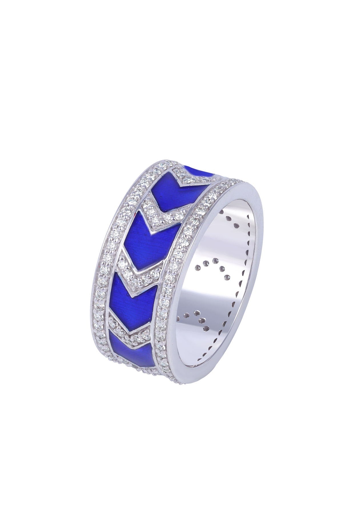 18 Kt White Gold Diamonds & Enameled Block Ring