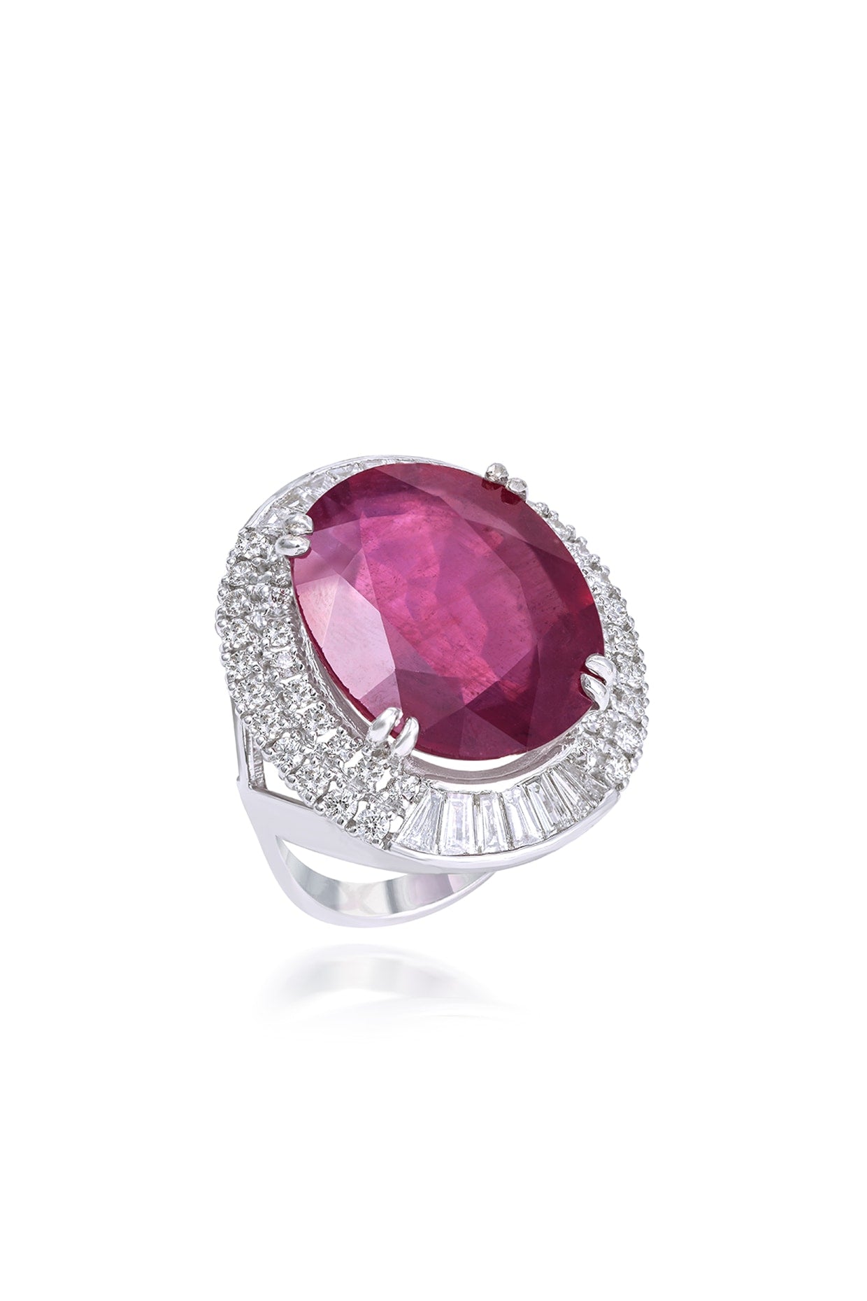 18 Kt White Gold Ruby & Diamond Cocktail Ring