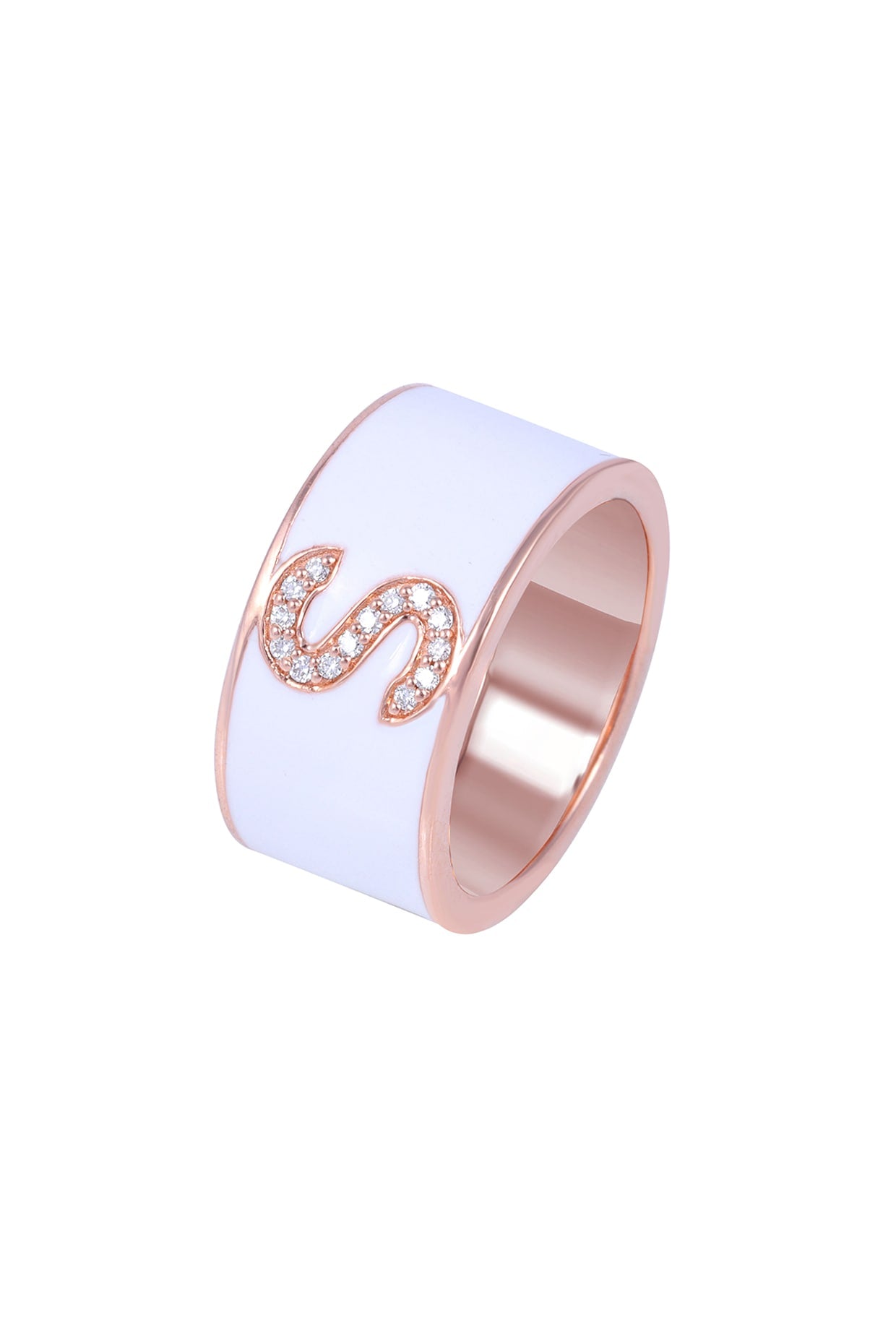 18 Kt Rose Gold Full Cut Diamond Enamelled Ring