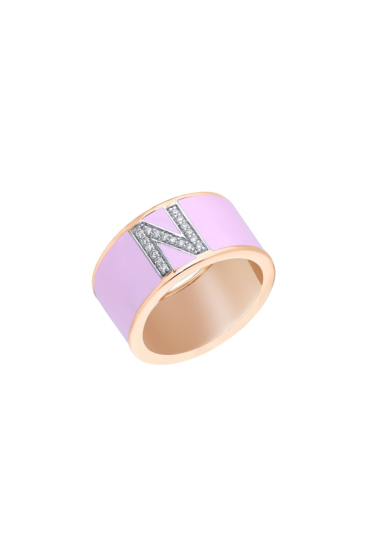 18 Kt Rose Gold Diamond Enamelled Ring