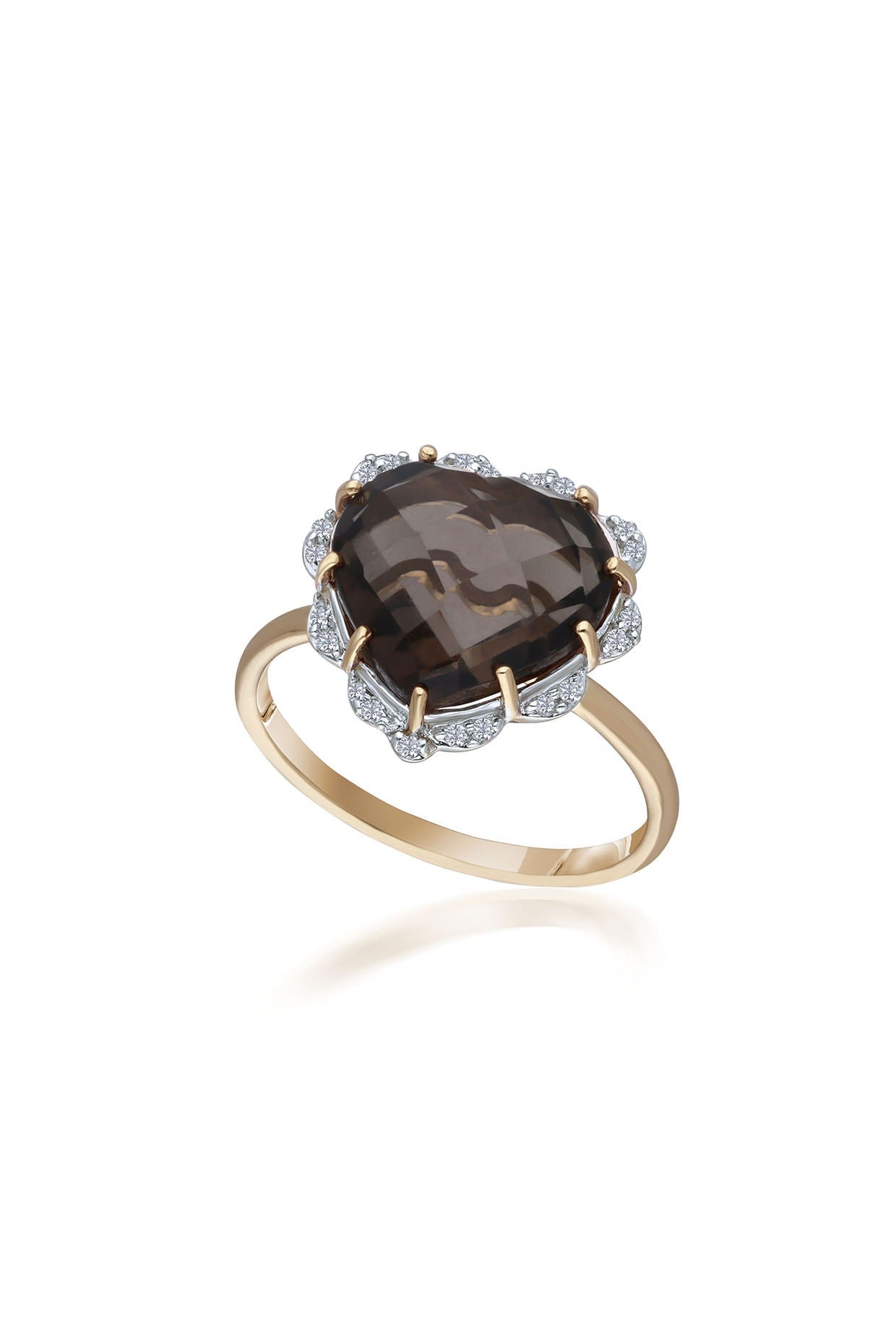 14 Kt Yellow Gold Heart Ring With Smoky Quartz