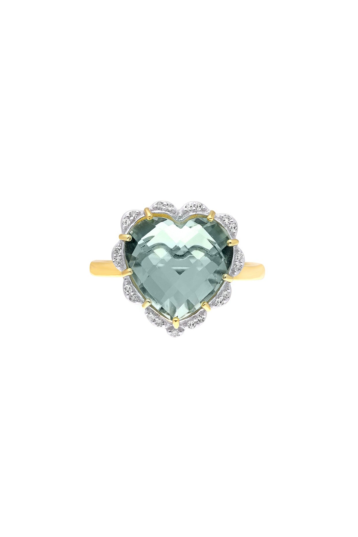 14 Kt Yellow Gold Heart Ring With Green Amethyst