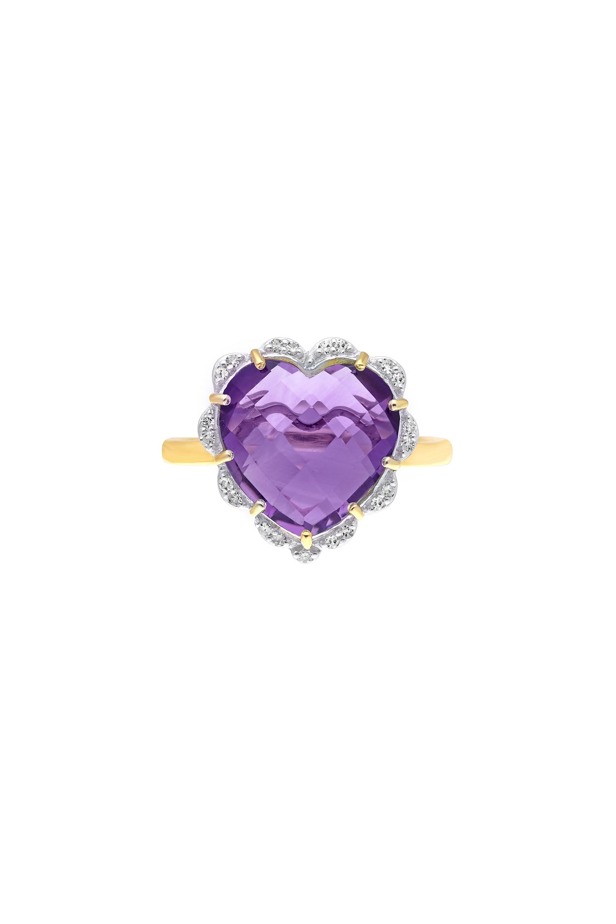 14 Kt Yellow Gold Heart Ring With Purple Amethyst