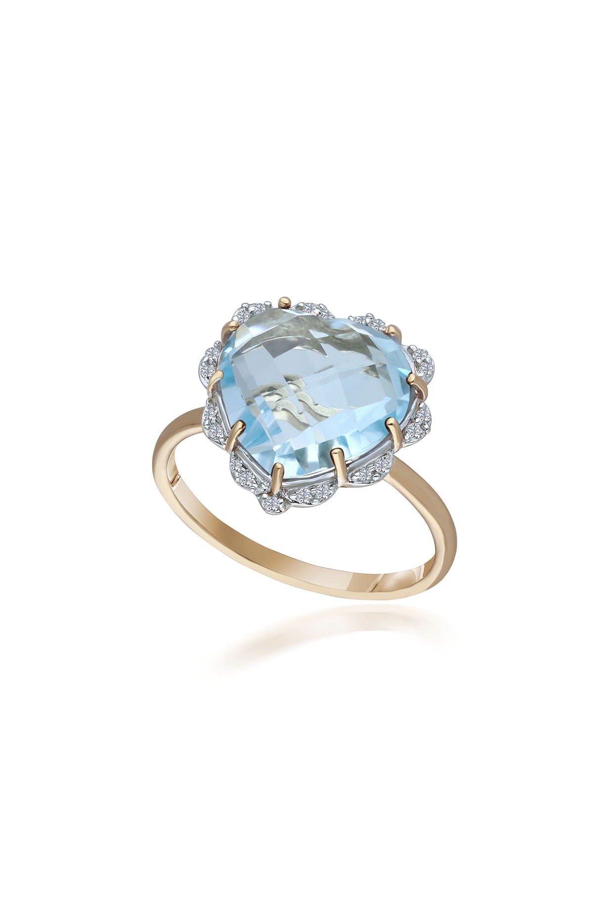 14 Kt Yellow Gold Heart Ring With Blue Topaz