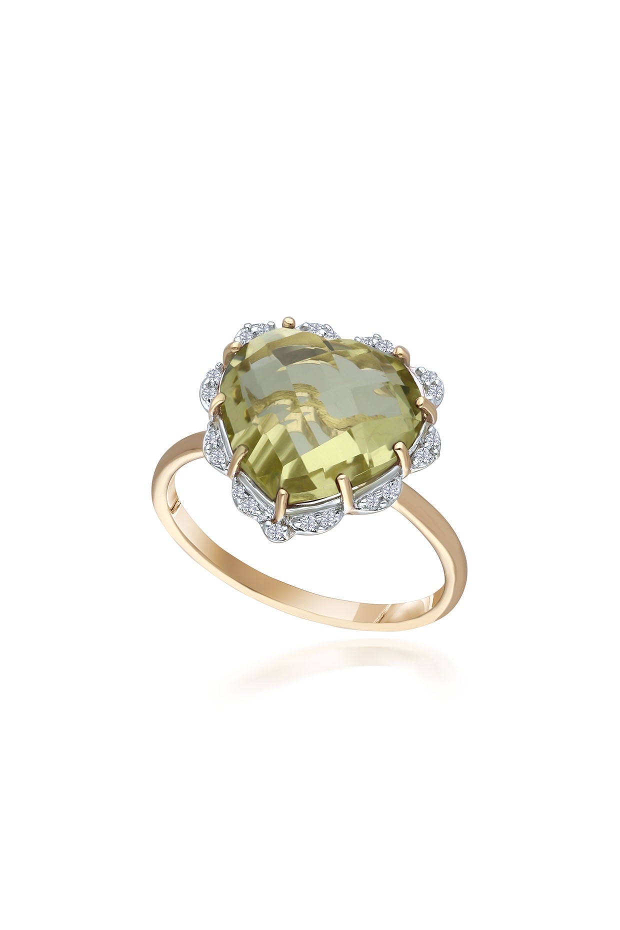 14 Kt Yellow Gold Heart Ring With Lemon Quartz